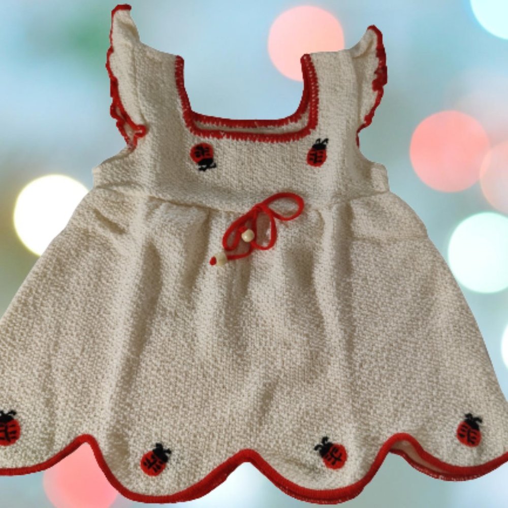 NWOT Cotton Baby Cream Red Dress size 6m-12m Lady Bugs